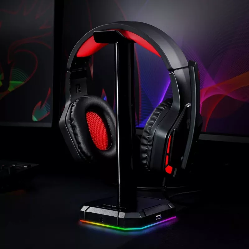 Redragon HA300 Scepter Pro RGB austiņu statīvs ar 4 portu USB 2.0 centrmezglu