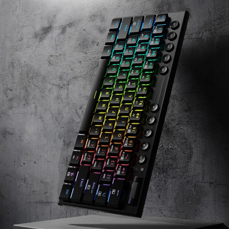 REDRAGON Horus Mini Pro 61 taustiņu trīs režīmu bezvadu RGB zema profila mehāniskā spēļu tastatūra - melna (sarkanais slēdzis)