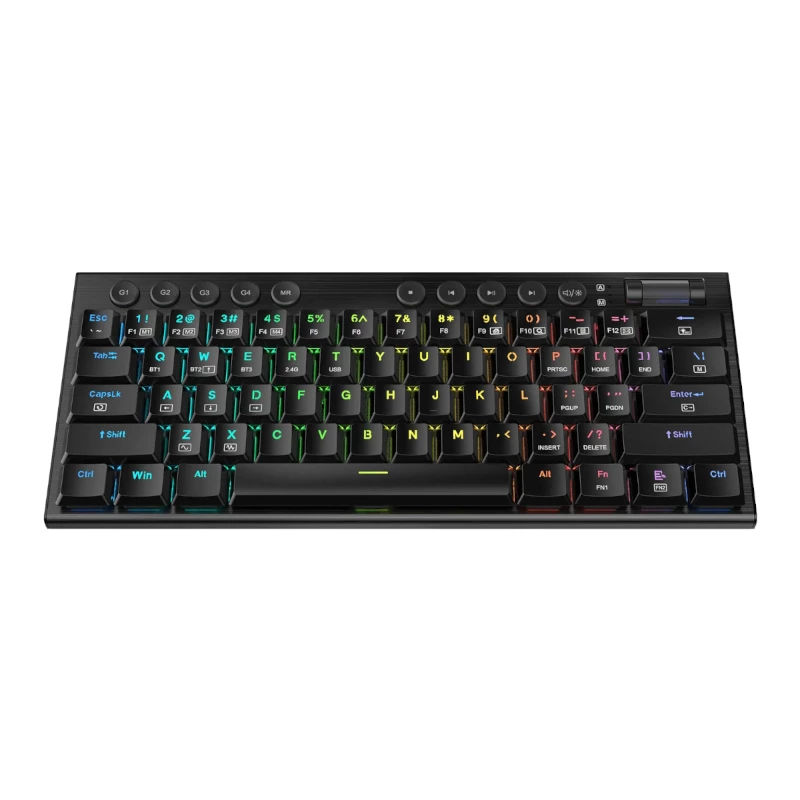 REDRAGON Horus Mini Pro 61 taustiņu trīs režīmu bezvadu RGB zema profila mehāniskā spēļu tastatūra - melna (sarkanais slēdzis)