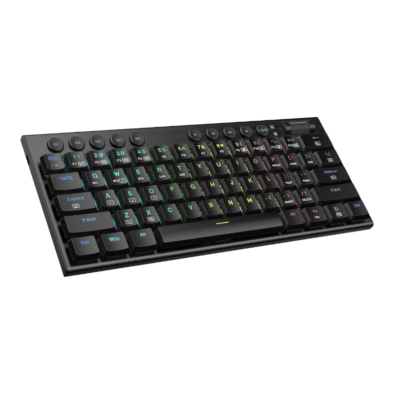 REDRAGON Horus Mini Pro 61 taustiņu trīs režīmu bezvadu RGB zema profila mehāniskā spēļu tastatūra - melna (sarkanais slēdzis)
