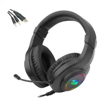 REDRAGON HYLAS H260RGB apkārt auss spēļu austiņas ar noņemamu mikrofonu, 50mm draiveri, RGB apgaismojums, 3.5mm audio + USB barošana, melnas