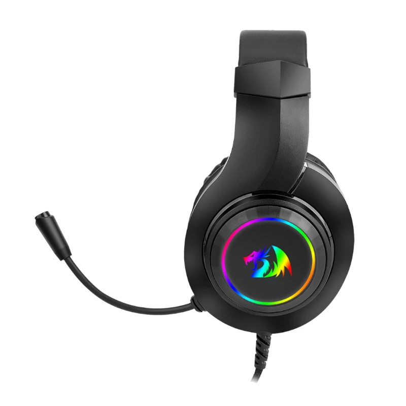 REDRAGON HYLAS H260RGB apkārt auss spēļu austiņas ar noņemamu mikrofonu, 50mm draiveri, RGB apgaismojums, 3.5mm audio + USB barošana, melnas