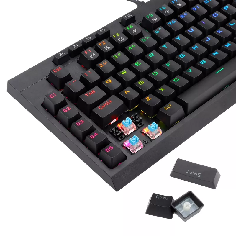 Redragon K588 RGB Pro BROADSWORD TKL mehāniskā vadu spēļu tastatūra - melna