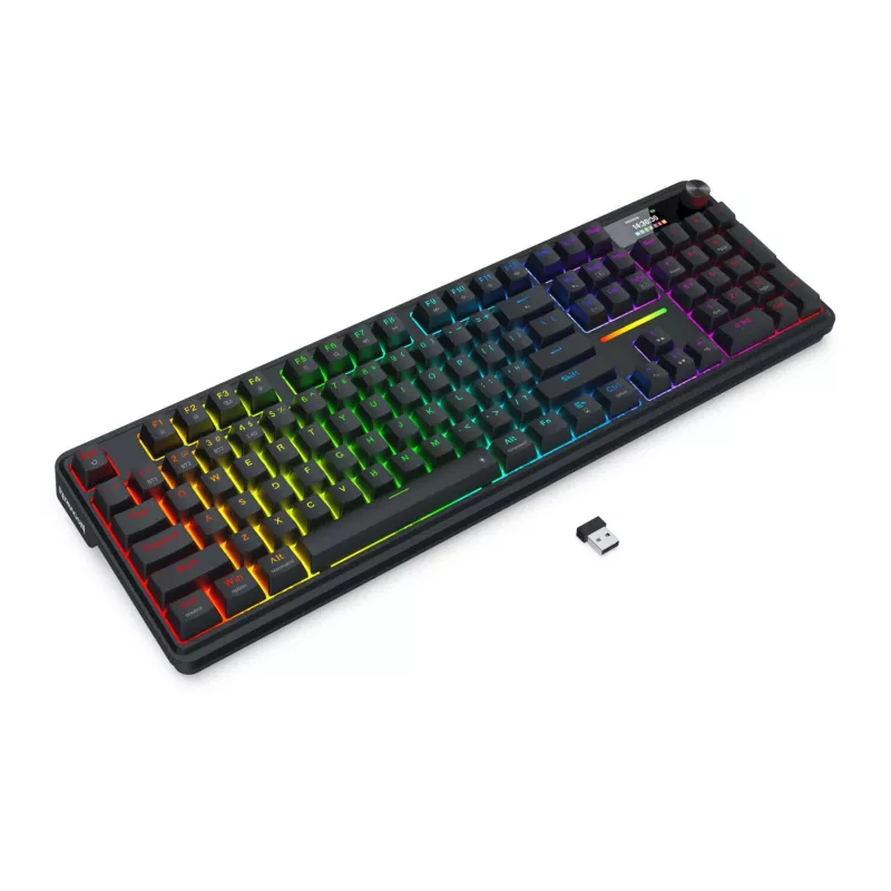 Redragon K762 TERRAFLARE PRO RGB bezvadu spēļu klaviatūra ar blīvējuma stiprinājumu - 75% 82 taustiņi, trīs režīmi, karsti maināmi, Double-Shot PBT, melna