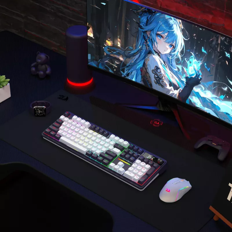 Redragon K762WB-RGB-PRO LCD pilna izmēra gāzes balstiekārtas mehāniskā tastatūra - melna