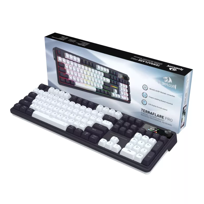 Redragon K762WB-RGB-PRO LCD pilna izmēra gāzes balstiekārtas mehāniskā tastatūra - melna