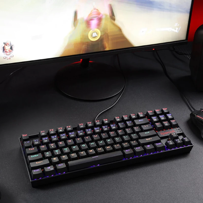 Redragon KUMARA RGB mehāniskā spēļu klaviatūra - Tenkeyless 87 taustiņi, Outemu Red slēdži, RGB apgaismojums, melna