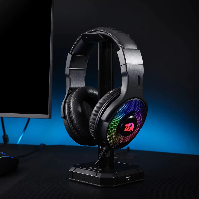 REDRAGON PANDORA H350 RGB Over-Ear Gaming austiņas ar noņemamu mikrofonu, 50mm draiveri, 3.5mm audio un USB RGB barošanu, melna