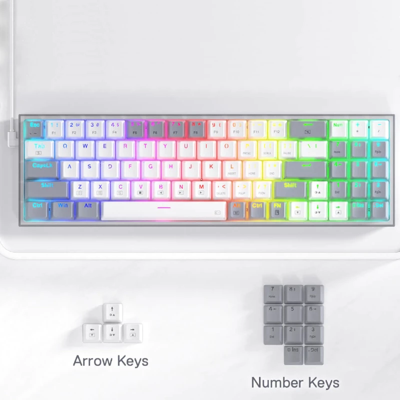 REDRAGON Pollux 65% vadu mehāniskā spēļu klaviatūra, karsti maināmi sarkanie slēdži, RGB apgaismojums, noņemams USB-C, NKRO, melna