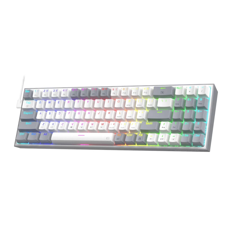 REDRAGON Pollux 65% vadu mehāniskā spēļu klaviatūra, karsti maināmi sarkanie slēdži, RGB apgaismojums, noņemams USB-C, NKRO, melna