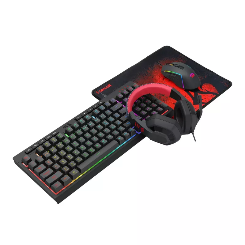 Redragon RD-S149 4-in-1 Gaming komplekts: RGB tastatūra, optiskā pele, austiņas un pelējuma paliktnis