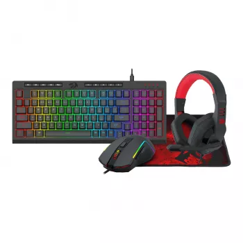 Redragon RD-S149 4-in-1 Gaming komplekts: RGB tastatūra, optiskā pele, austiņas un pelējuma paliktnis