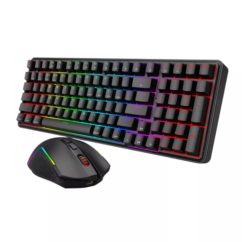 Redragon S162 RGB 3 režīmu bezvadu mehāniskā spēļu klaviatūra un pele - melna