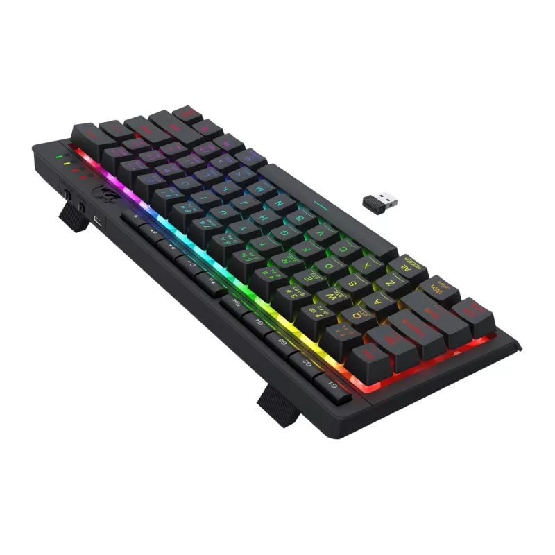 Redragon SHIVA K522 PRO RGB bezvadu spēļu tastatūra - trīs režīmu TKL mehāniskā, karsti maināmi sarkanie slēdži, melna