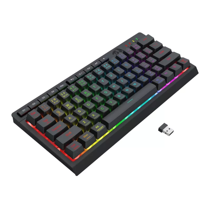 Redragon SHIVA K522 PRO RGB bezvadu spēļu tastatūra - trīs režīmu TKL mehāniskā, karsti maināmi sarkanie slēdži, melna