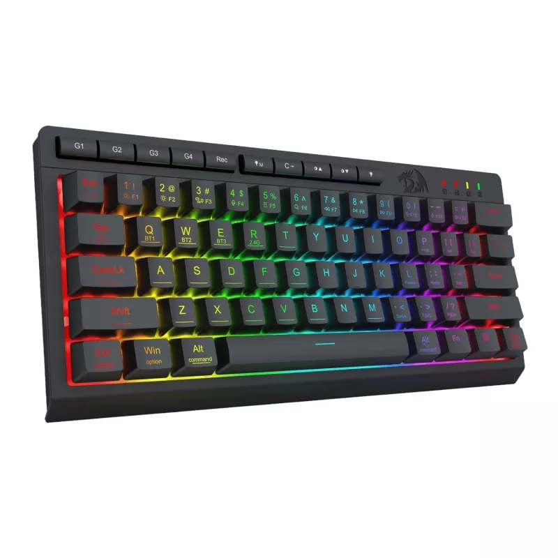 Redragon SHIVA K522 PRO RGB bezvadu spēļu tastatūra - trīs režīmu TKL mehāniskā, karsti maināmi sarkanie slēdži, melna