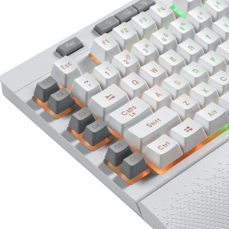 REDRAGON SHIVA membrānas tastatūra - balta, pilna izmēra RGB fona apgaismojums, 6 makro taustiņi, noņemams plaukstu balsts, vadu USB