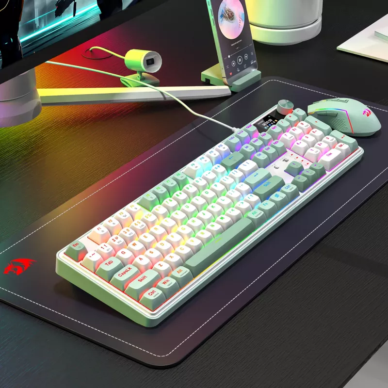Redragon WYVERN K761 Pro pilna izmēra RGB bezvadu mehāniskā spēļu klaviatūra - balta/zaļa