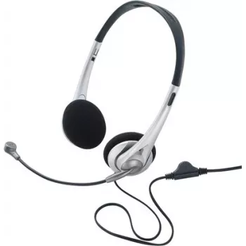 Renkforce RF-5045268 vadu ausu komplekts ar mikrofona stieni un vadu skaļuma regulēšanu, melns/sudraba