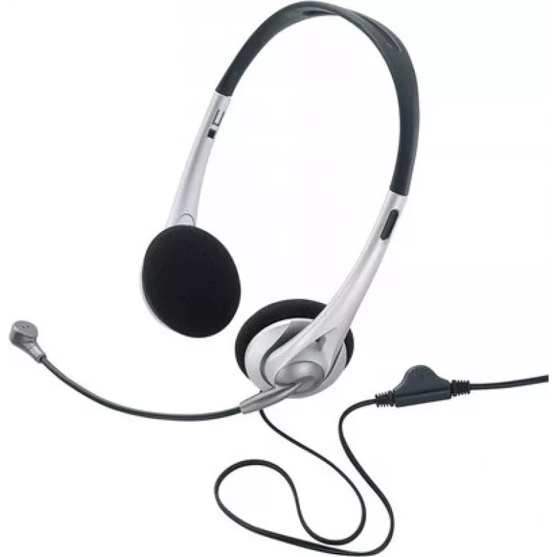 Renkforce RF-5045268 vadu ausu komplekts ar mikrofona stieni un vadu skaļuma regulēšanu, melns/sudraba