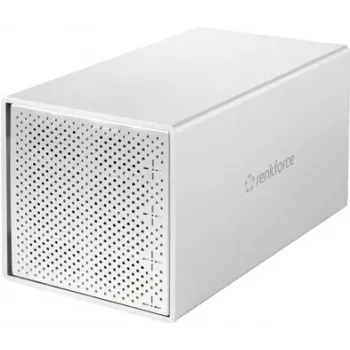 Renkforce RF-5587610 4 ligzdu SATA cietā diska korpuss, 2,5/3,5 collas, USB 3.2 Gen 1, alumīnijs, 80 mm ventilators
