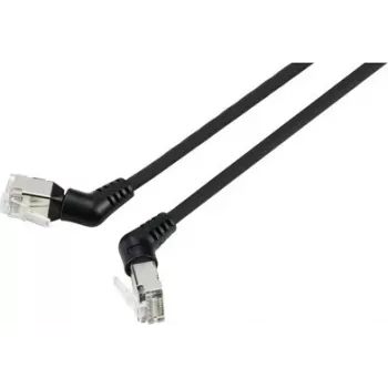 Renkforce RF-6071550 CAT 6a F/UTP tīkla kabelis, 2 m, melns, 360° pagriežami RJ45 savienotāji, leņķiska izeja