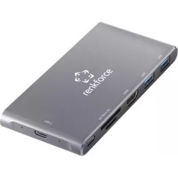 Renkforce RF-PCR-550 USB-C centrmezgls ar HDMI, 3x USB-A, PD, SD/microSD karšu lasītāju - pelēks alumīnijs RF-4599772