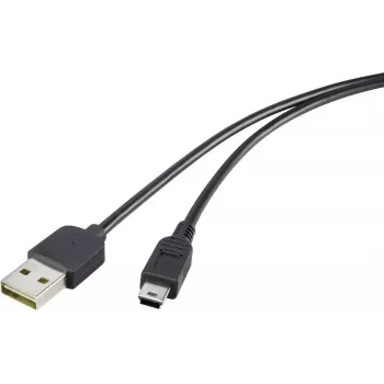 Renkforce USB 2.0 A uz Mini-B abpusēji lietojams kabelis 1,8 m melns