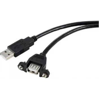 Renkforce USB 2.0 pagarinājuma kabelis, USB-A vīrišķais uz USB-A sievišķo, 1 m, melns, panelī montējams, pieskrūvējams RF-5720386