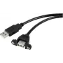 Renkforce USB 2.0 pagarinājuma kabelis, USB-A vīrišķais uz USB-A sievišķo, 1 m, melns, panelī montējams, pieskrūvējams RF-5720386