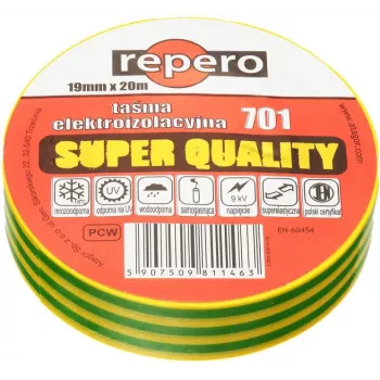 REPERO 701 dzelteni zaļa PVC izolācijas lente 19mm x 20m