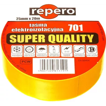 REPERO 701 Dzeltena PVC elektroizolācijas lente 19mm x 20m - pašdzēšoša, 600V
