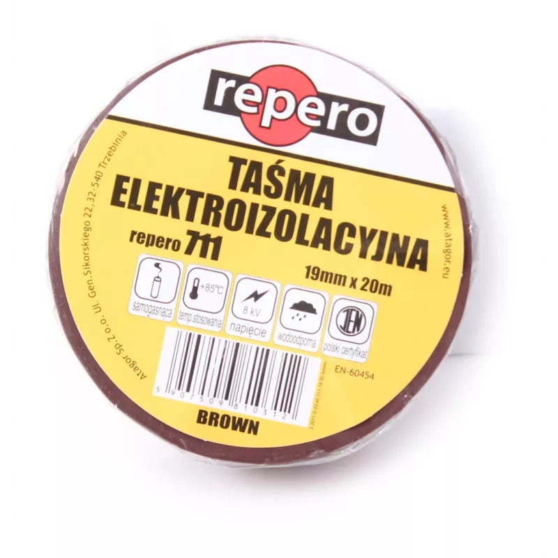 REPERO 711E Brūna PVC elektroizolācijas lente 19 mm x 20 m