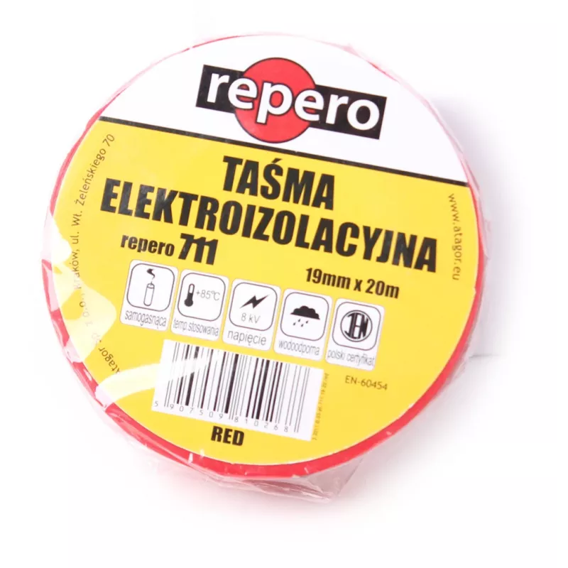 REPERO 711E Sarkanā PVC elektroizolācijas lente 19 mm x 20 m