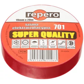 REPERO TTE701S2-0019-20 sarkana PVC elektroizolācijas lente 19 mm x 20 m