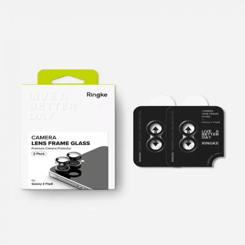 Ringke Camera Frame 2-Pack Samsung Galaxy Z Flip 8 - Melns alumīnija sakausējuma objektīva aizsargs ar 9H rūdītu stiklu