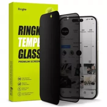Ringke iPhone 15/16 ekrāna aizsargs Easy Slide Privacy rūdīts stikls 9H ar montāžas šablonu (2 iepakojumā) caurspīdīgs