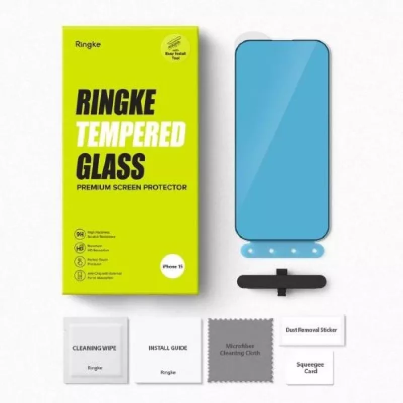 Ringke iPhone 15/16 ekrāna aizsargs Privātums Rūdīts stikls 9H ar uzstādīšanas šablonu Caurspīdīgs