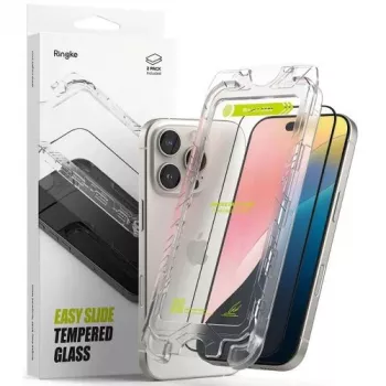 Ringke iPhone 16 Pro Max ekrāna aizsargs Premium Easy Slide rūdīts stikls 9H ar uzstādīšanas šablonu (2 iepakojumā) Caurspīdīgs