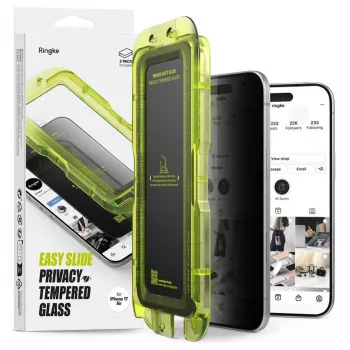 Ringke iPhone Air ekrāna aizsargs Premium Easy Slide Privātuma rūdītais stikls 9H ar uzstādīšanas šablonu (2 iepakojumā) Caurspīdīgs