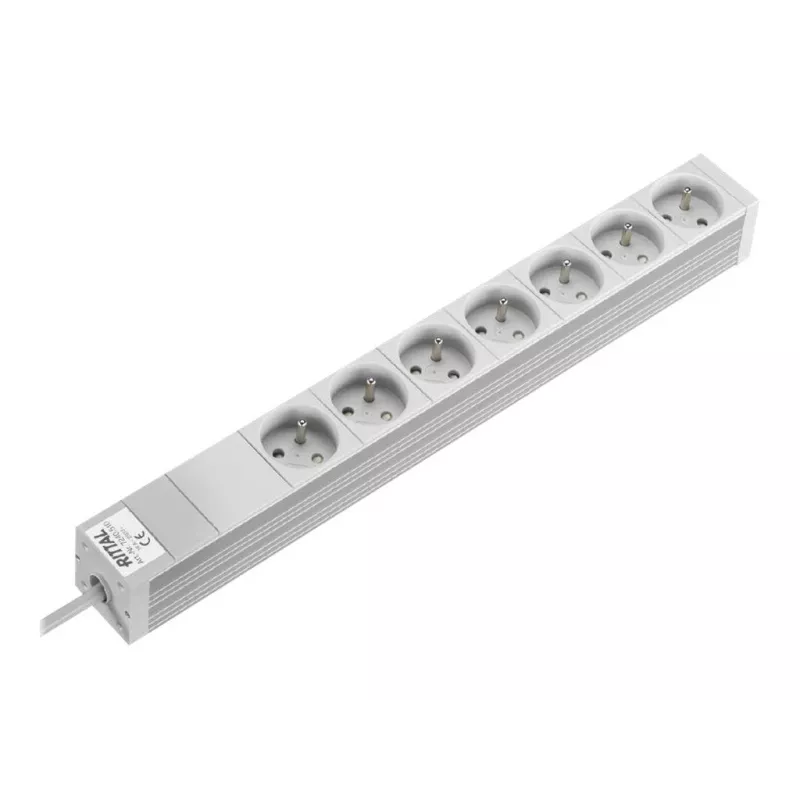 Rittal 7240510 1U 19 collu statīva PDU, 7x CEE 7/5 kontaktligzdas, 230V 16A, 2m kabelis, pelēks