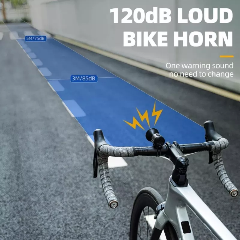 ROCKBROS elektroniskais velosipēda zvans - melns, 110-120 dB, 4 toņi, uzlādējams, IPX4
