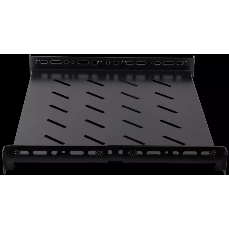 Rockstable 1U 19 collu smagās slodzes plaukts - fiksēts statīva plaukts - SPCC auksti velmēts tērauds - melns - 50 kg kravnesība - 760 mm dziļums (RS19-SFH76)