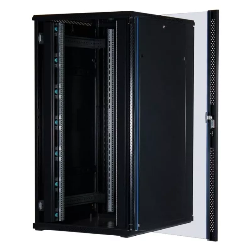Rockstable 32U 19 collu servera skapis ar stikla durvīm - brīvi stāvošs statīvs - 32U - 800 kg - aizslēdzamas durvis - montāžas sliedes - regulējamas kājiņas (RS19-8032)