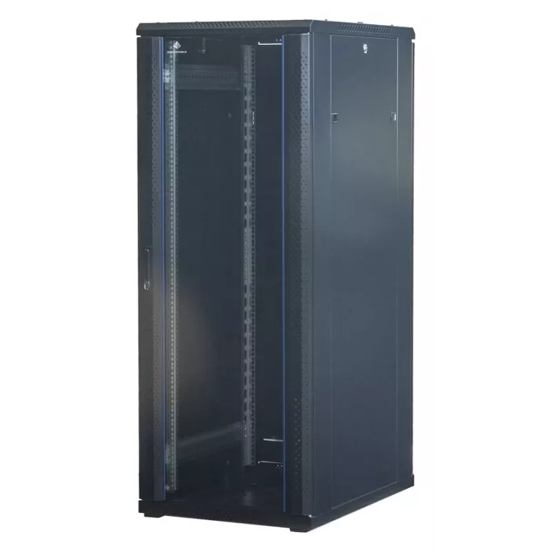 Rockstable 32U 19 collu servera skapis ar stikla durvīm - Brīvi stāvošs rāmis - 32U - 800 kg - Aizslēdzama slēdzene - Montāžas sliedes - Regulējamas kājas (RS19-6832)