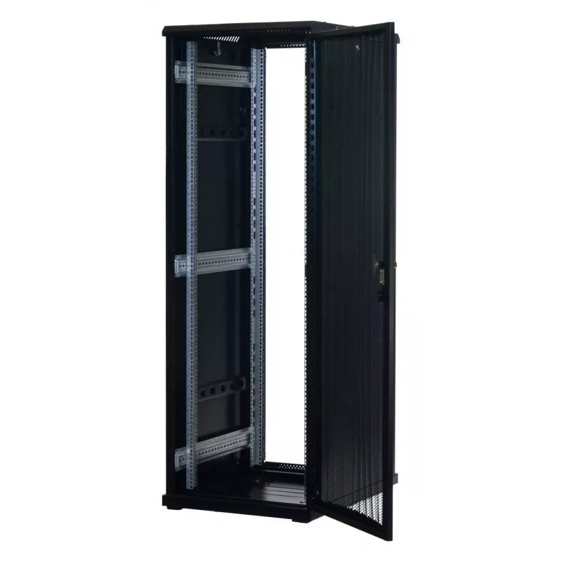Rockstable 37 HE 19 inch Servera statīvs ar sieta durvīm - Brīvi stāvošs rāmis - 37U - 800 kg - Aizslēdzama slēdzene - Montāžas sliedes - Regulējamas kājas (RS19-6837PP)
