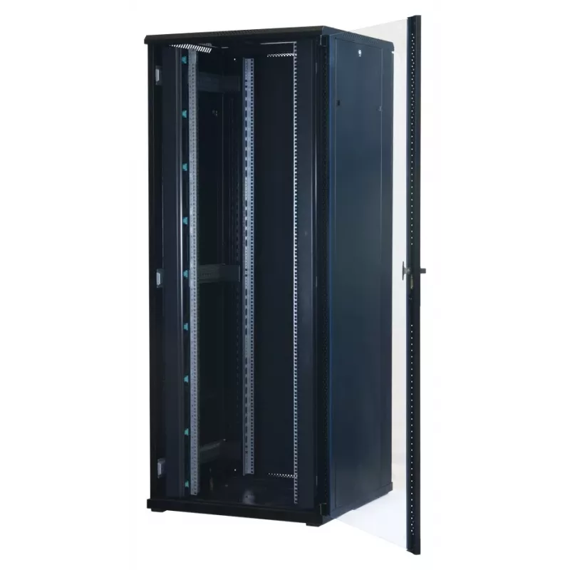 Rockstable 42U 19 collu servera skapis ar stikla durvīm - brīvi stāvošs statīvs - 42U - 800 kg - atslēgas slēdzene - montāžas sliedes - regulējamas kājiņas (RS19-8842)