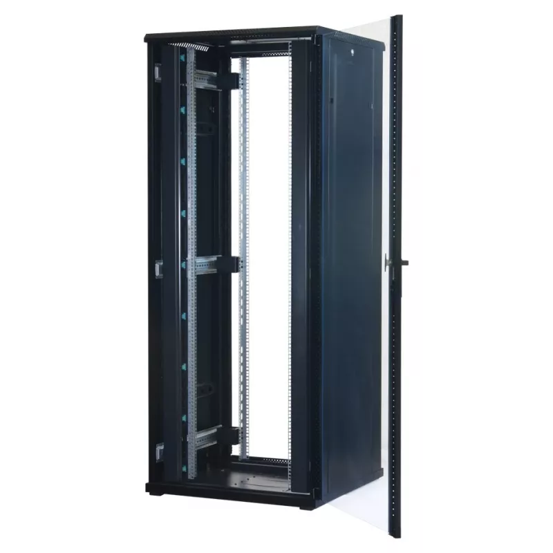Rockstable 42U 19 collu servera skapis ar stikla durvīm - brīvi stāvošs statīvs - 42U - 800 kg - atslēgas slēdzene - montāžas sliedes - regulējamas kājiņas (RS19-8842)