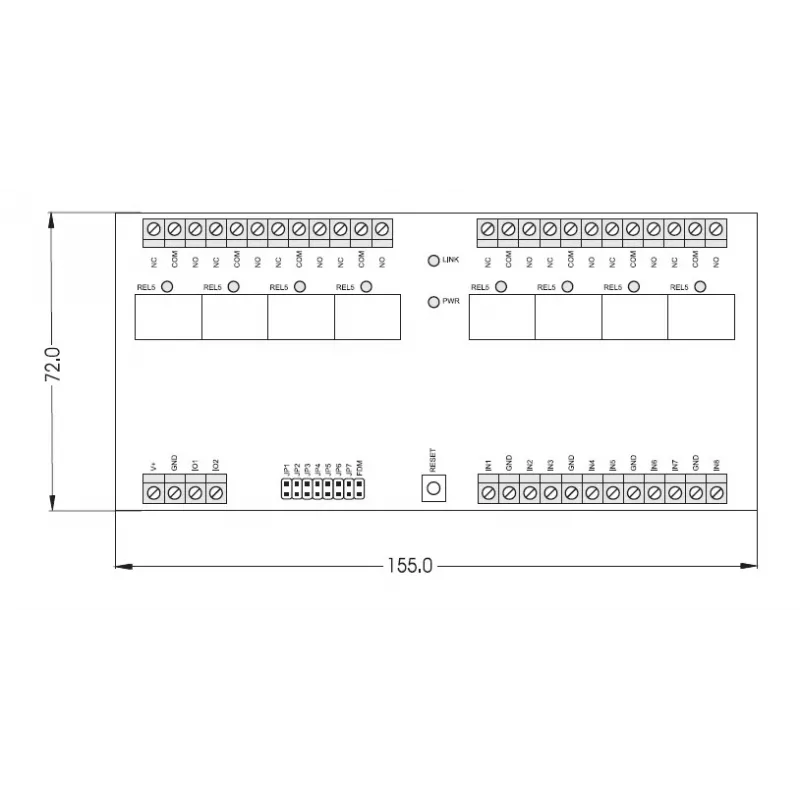 ROGER XM-8DR-BRD I/O paplašināšanas modulis, 8 ieejas, 8 releju izejas, RS485