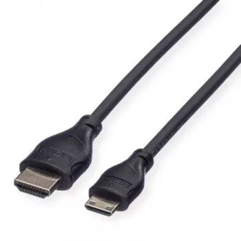 ROLINE HDMI ātrgaitas kabelis ar Ethernet, HDMI Type A vīrišķais uz Mini HDMI Type C vīrišķais, 1 m, melns